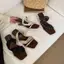 TT Vuông Mũi Mở Mũi Đế Bằng Nêm Gót Giày Sandal Nữ Mùa Hè Chấm Bi Ruy Băng Phù Hợp Với Thoải Mái San