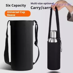 Túi đựng chai cách nhiệt WANYEDI, Giá đỡ chai nước cao su tổng hợp 750ML / 1000ML / 1500ML, Dây đeo có thể điều chỉnh di động Túi đựng cốc chai màu đen