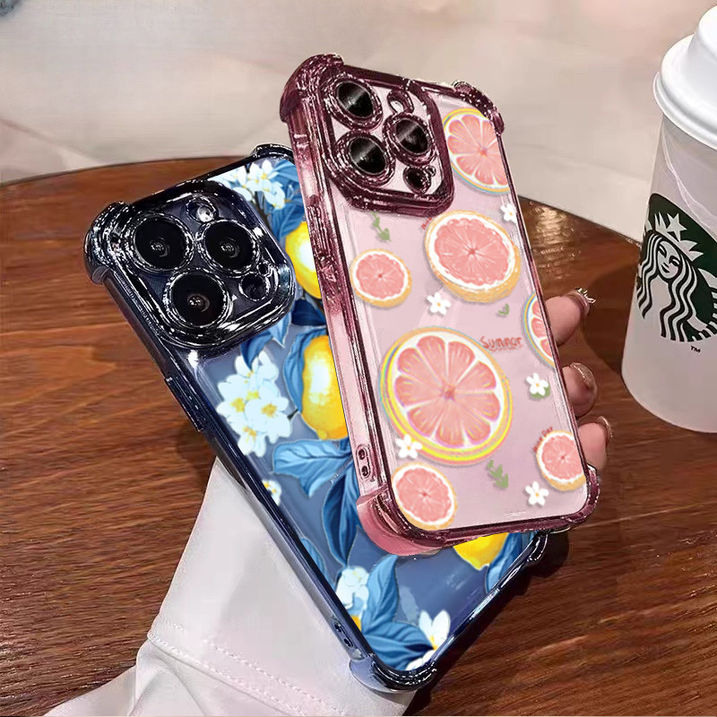 Ốp Điện Thoại Cho iPhone 14 13 Pro Max 6 7 8 Plus 17 Air X XR XS Max Mạ Trái Cây Mùa Hè Dưa Hấu Chanh Trong Suốt Chống Sốc Mềm Dễ Thương