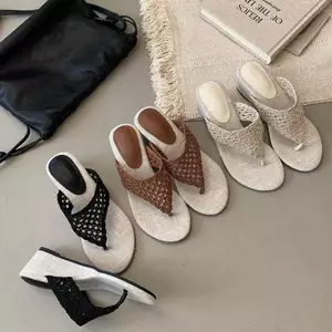 TT Mùa Hè Dệt Rỗng Nêm Gót Lật-Flops Nữ Cao Chống Trơn Trượt Đế Mềm Thoải Mái Cát
