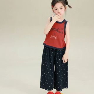 Bộ đồ bé gái phong cách retro mùa hè - Áo sát nách phối quần ống rộng họa tiết ngôi sao cá tính