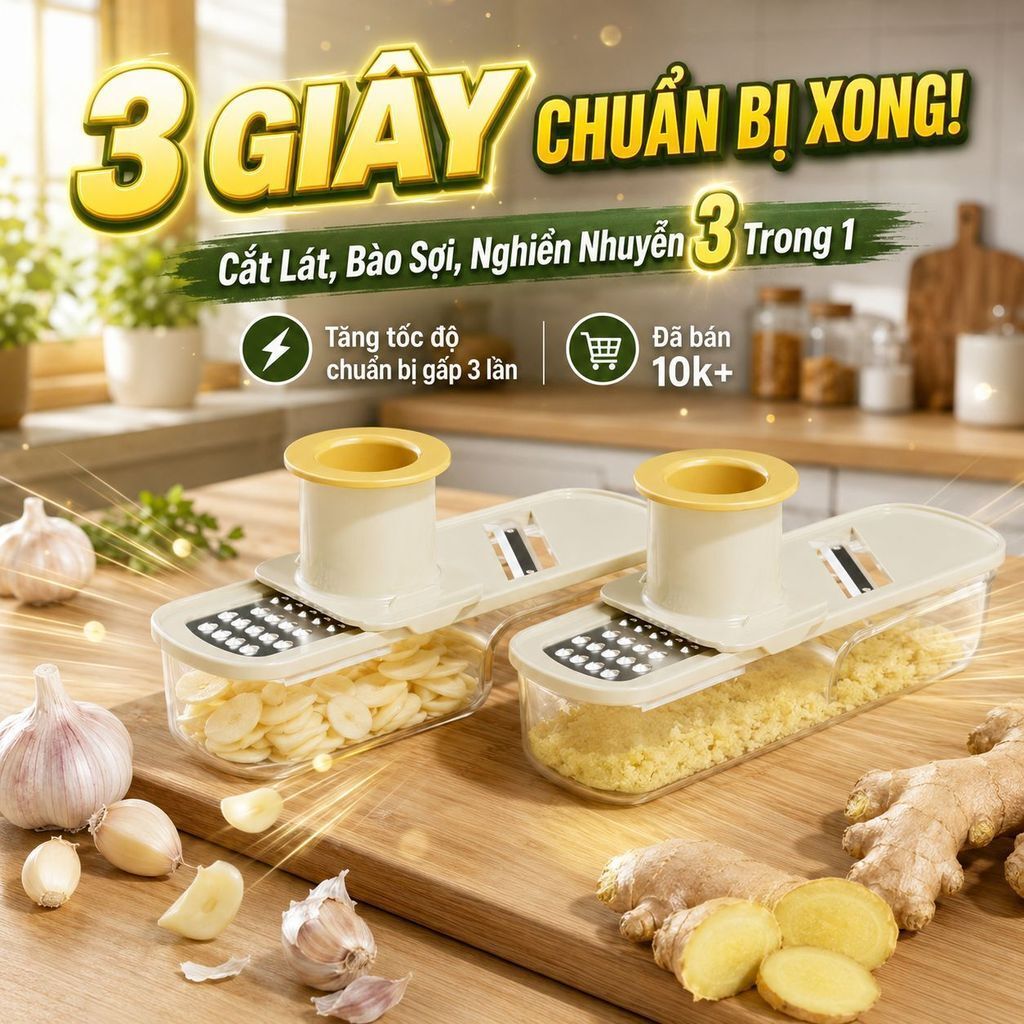 ⚡Ship Nhanh⚡3 trong 1 máy nghiền gừng tỏi đa năng | Inox không gỉ bào tỏi sợi nhuyễn | Nhỏ gọn lưỡi dao bào dừa tiện lợi