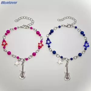 Bluelover Mới Hợp Thời Trang Y2K Cặp Đôi Vòng Tay Dành Cho Nữ Cô Gái Rỗng Pentagram Đàn Guitar Mặt Dây Chuyền Đính Hạt Vòng Tay Bạn Bè Trang Sức Quà Tặng Mới