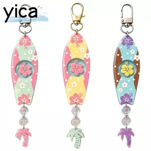 Móc khóa hình ván lướt sóng YICA, Nhẫn chìa khóa hình dâm bụt thủ công hoa, Quà tặng móc khóa cây cọ hai mặt Acrylic Hawaii sáng tạo