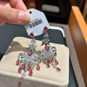Bông tai hoa thanh lịch tua rua thời trang Hàn Quốc Zircon dài sang trọng Bán buôn