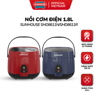 Nồi Cơm Điện SUNHOUSE SHD8611N / SHD8611R - 1.8L, Lòng Nồi Chống Dính, Nấu Nhanh, Bảo Hành 12 Tháng