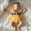 Áo liền quần vải tuyn sọc theo chủ đề cho bé gái + Băng đô nơ