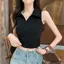 Áo ghi lê cổ polo nhỏ mùa hè Phong cách Hàn Quốc Slim-fit Phiên bản Hàn Quốc Áo thun không tay cạp cao