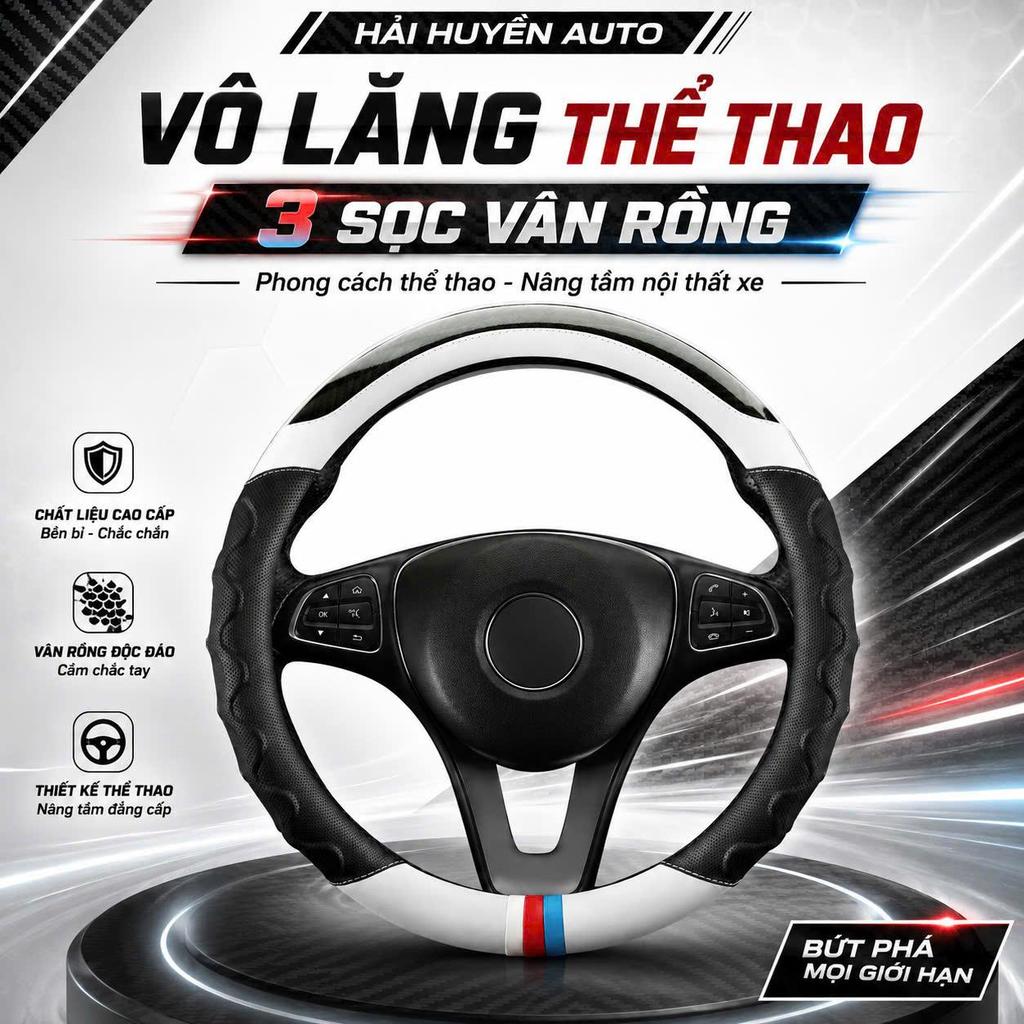 Vô lăng 3 sọc thể thao phối tay cầm vân rồng, chống trơn trượt, bảo vệ và trang trí nội thất xe