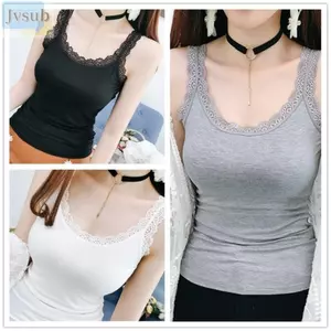 Áo tăng mùa hè JVSUB, Áo sơ mi Cami không tay mỏng, dáng rộng thường ngày có ren cổ chữ U được trang bị cho nữ