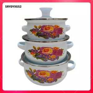 3 Miếng Nồi Tay Cầm Đôi Men Nồi Súp Có Nắp Stew Bean Simmer Nồi Chống Dính Nồi Thiết Kế Hoa Retro Độc Đáo Thích Hợp Cho Nồi Cảm Ứng G