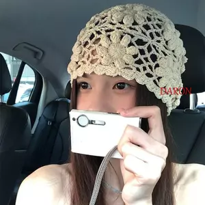 DARON Móc Mũ Hoa, Mũ Đan Rỗng Handmade, Ins Nữ Ngọt Ngào Dệt Beanies Mũ Bé Gái