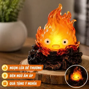 Đèn Trang Trí Calcifer Resin LED Ánh Vàng Ấm Mô Hình Ngọn Lửa Dễ Thương Decor Bàn Phòng Ngủ