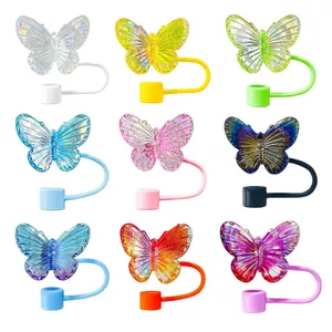 Mới Bướm Ống Hút Nắp Chống Bụi Cắm Giao Hưởng Màu Acrylic Bướm Ống Hút Bộ Cốc Nước Ống Hút Trang Trí KJ2H