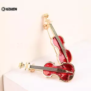 KUZHEN 1 Thời Trang Thanh Lịch Màu Đỏ Violin Chân Trâm Cài Nữ Pha Lê Kim Cương Giả Nhạc Cụ Cài Áo Phụ Kiện Trang Sức HOT