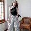 Phong cách mới mùa xuân (120-170) Màu đen đeo vai bên ngoài Jazz Dance Skinny Top