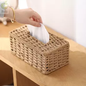 Hộp đựng khăn giấy dệt ROLY, Hộp khăn giấy cổ điển giả mây, Hộp đựng khăn ăn công suất lớn sáng tạo Văn phòng