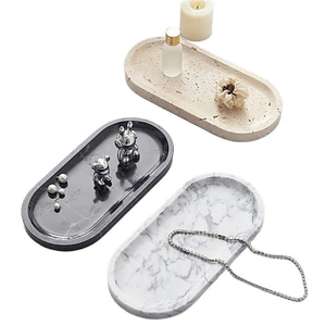 SA Thanh Lịch Đá Cẩm Thạch Tự Nhiên Phòng Tắm Khay Trang Sức Để Tổ Chức Nhẫn Bông Tai Và Mỹ Phẩm Có Đế Chống Trơn Trượt
