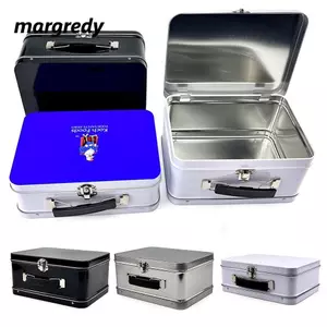 Hộp Sắt Cầm Tay MARGREDY, Hộp Bảo Quản Kim Loại Mạ Bạc Trắng Đen, Hộp Cơm Trưa Hình Chữ Nhật Cổ Chất Lượng Cao Trà Kẹo Bánh Quy Bánh Quy Bánh Quy