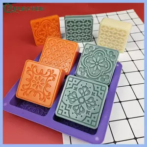 POP Xà Phòng Khuôn Silicon 4 Sâu Răng Hoa Vuông Khuôn Nướng Bánh Xà Phòng Thạch Làm Bánh Sô Cô La Trang Trí Homemad