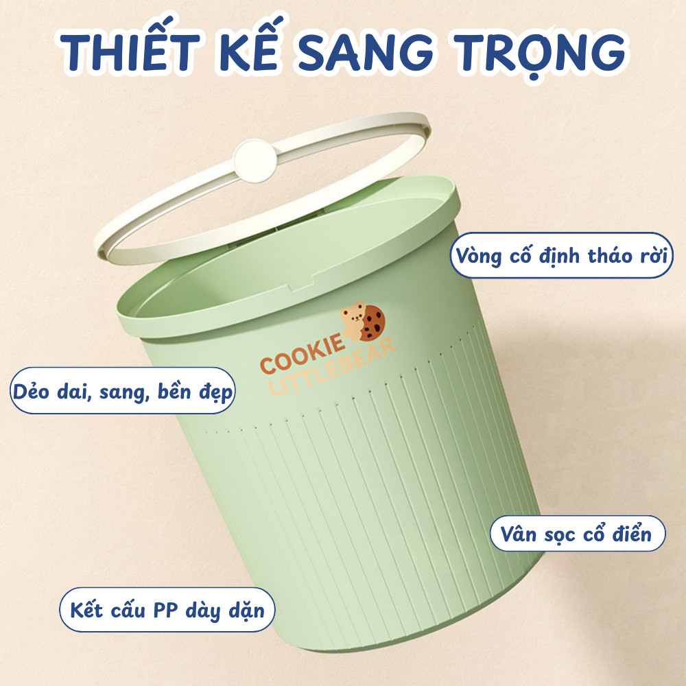 Thùng Rác Nhựa Nắp Xoay 360 Cao Cấp, Thùng Rác Cookie Little Bear Sang Trọng, Tiện Dụng Cho Gia Đình