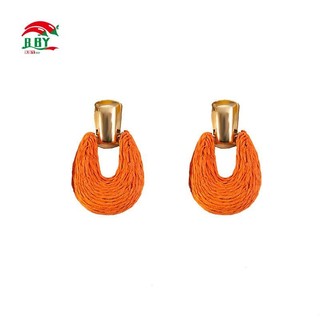 Bông tai vòng Raffia handmade dệt hình học đầy màu sắc, phù hợp cho mùa hè