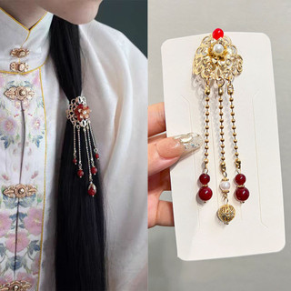 Kẹp tóc tua rua cổ điển phong cách Mori retro màu xanh, phụ kiện tóc bện phù hợp cho style vintage
