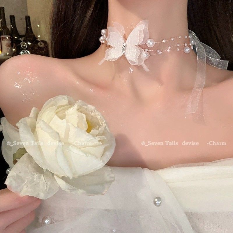 Chocker ngọc trai hoa hồng sang trọng nhẹ nhàng, phù hợp cho nữ