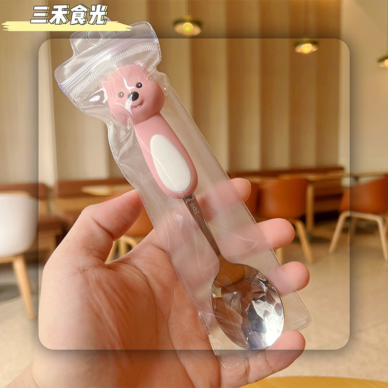 Little Beaver Hoạt Hình Thìa Inox Nĩa Gói Chống bỏng Ngoài Trời Tích Hợp Di Động Thìa Nĩa Bộ Đồ Ăn 25.9.12