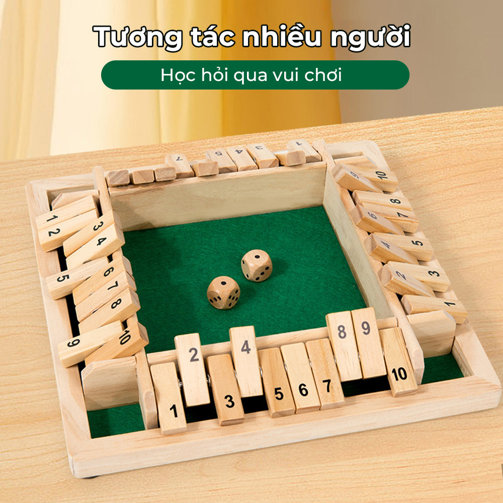 Trò chơi xúc xắc lật thẻ vui nhộn bằng gỗ, học toán, học số, phát triển tư duy logic, domino gỗ