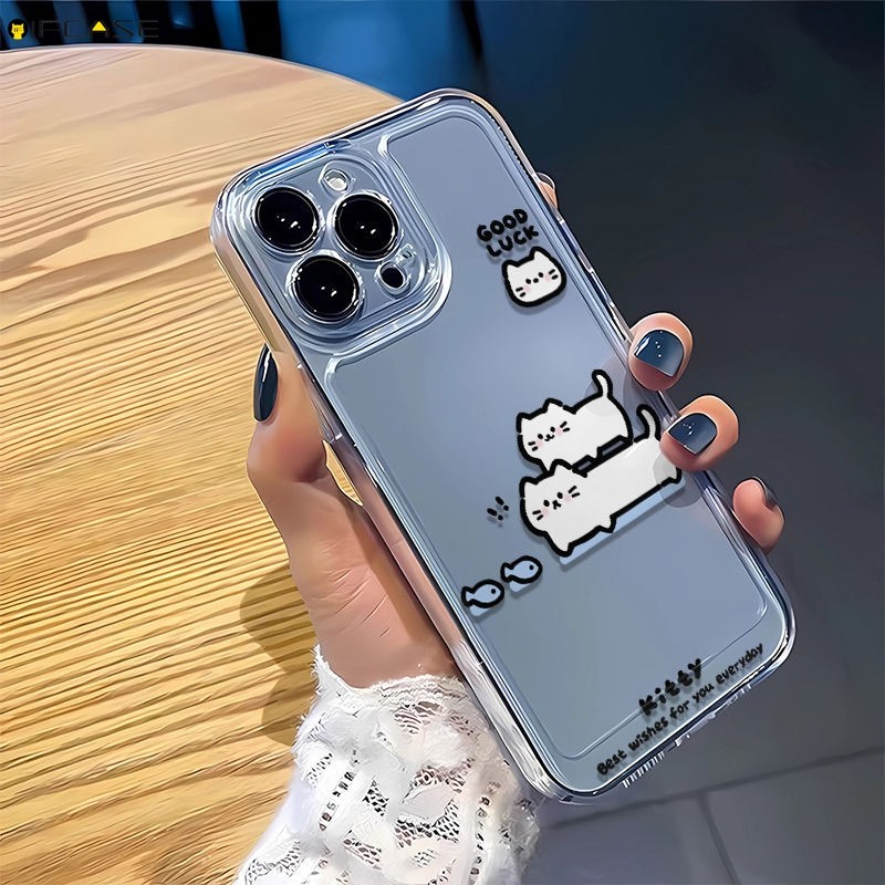 Dành Cho Redmi K80 K70 K70E K60 K60E K50 K40 K40S K30 K30S K30i Pro Ultra 5G 4G Vỏ Điện Thoại Ngộ nghĩnh chồng lên nhau Mèo Trắng Mèo Cá Hoạt Hình Dễ Thương Trong Suốt Vỏ Mềm Ốp Lưng