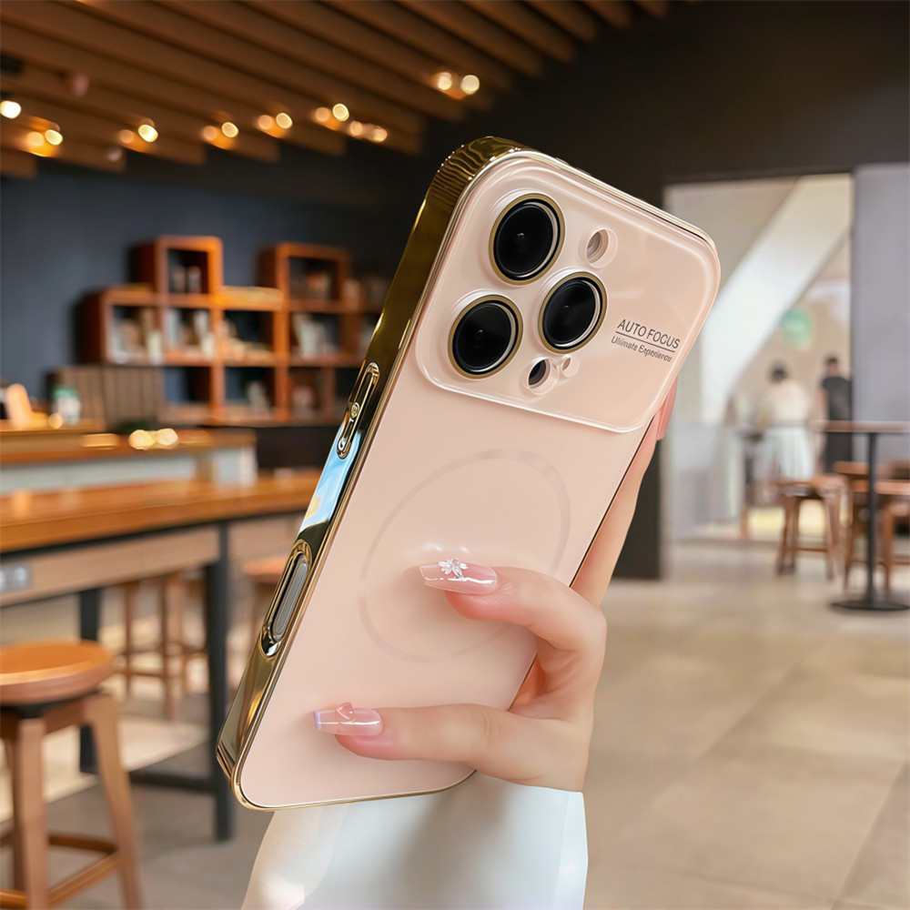 Ốp điện thoại từ tính cửa sổ lớn mạ điện cho iPhone Air 17 Pro Max 16 14 15 pro max Bảo vệ ống kính chống rơi Vỏ cứng bảo vệ điện thoại