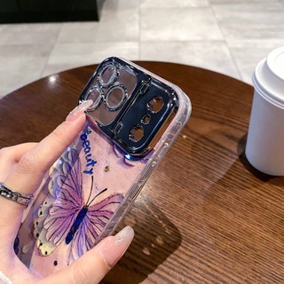 Phim bảo vệ ống kính lấp lánh Giá đỡ máy ảnh Bột vàng Bướm Vỏ điện thoại cho iPhone 17Promax 16Promax 12 13 14 15 Pro Max 11 Vỏ điện thoại di động nữ chống sốc