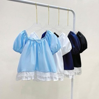 Áo bigsize nữ kiểu ren gấu áo xinh xắn tay phồng cổ vuông bo thun nhẹ nhàng thoải mái cho nàng chubby 55-92kg-  A290