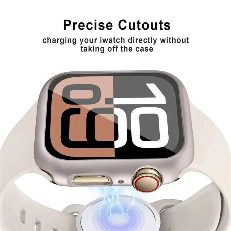 Kính + Ốp Lưng Cho Apple Watch Series 11 10 9 8 7 S6 5 4 3 2 1 SE SE2 SE3 38mm 40mm 41mm 42mm 44mm 45mm 46mm Bảo Vệ Màn Hình Toàn Diện PC Cứng Ốp Lưng Kính Cường Lực
