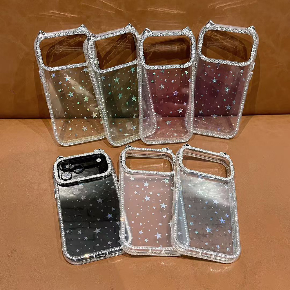 Ốp điện thoại tai mèo kim cương hai mặt Gradient Laser Star cho iPhone 17ProMax 16 15 14 13 12 Vỏ bảo vệ chống sốc
