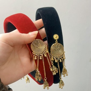 Băng đô nhung có tua vàng phong cách Trung Quốc cho phụ nữ, phụ kiện tóc băng đô độc đáo, trang trí tóc phong cách Trung Quốc mới, bán buôn 4UOC