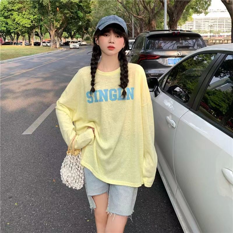 Milyfashion Mùa Hè In Chữ Rời Giảm Tuổi Ôm Hơn Nhìn Dài Tay Áo Thun