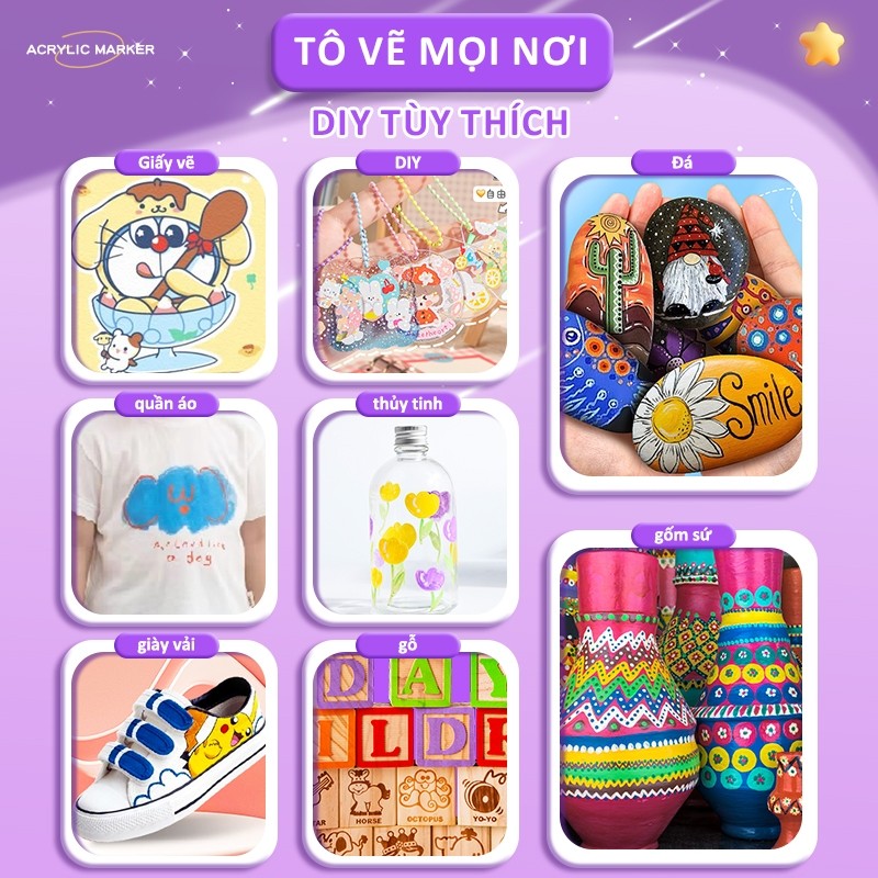 Set Bút Acrylic Marker 24/36/48/60 Màu Cho Bé – Bút Đánh Dấu Đầu Cọ Mềm Tô Vẽ Đa Dạng, Màu Sắc Tươi Sáng