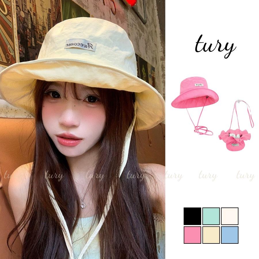Mũ Tai Bèo Nữ - Tury - Mũ Bucket Rộng Vành Trơn Phối Dây - NV092