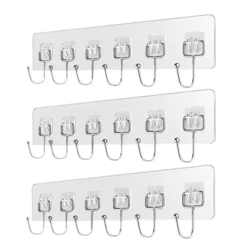 Móc thép không gỉ dính chắc chắn cho nhà bếp, Móc treo tường sáu tầng, không cần khoan