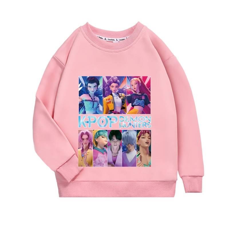 Áo hoodie hoạt hình in hình Kpop Demon Hunter 2D phổ biến mùa thu cổ tròn dài tay cho bé gái