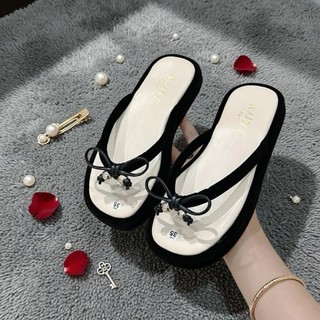 Dép quai kẹp Nữ IGU STORE  bằng Nhung kèm nơ nhỏ xinh xắn đế thấp nhẹ chân trẻ trung dễ phối đồ