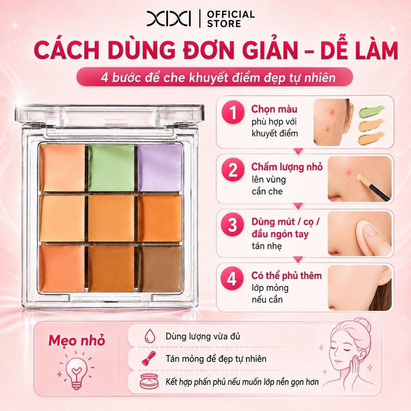 XIxi Qinrou Bảng Kem Che Khuyết Điểm: 9 Màu, Cân Bằng Che Dấu Mụn Quầng Thâm Trang Điểm Nội Địa D888