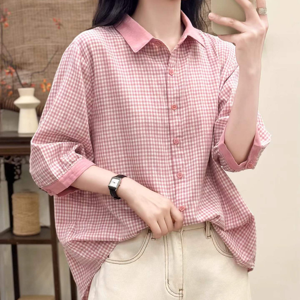 Áo sơ mi nữ chất liệu Cotton cao cấp, tay vừa, mềm mại, thân thiện với da, phù hợp mùa hè