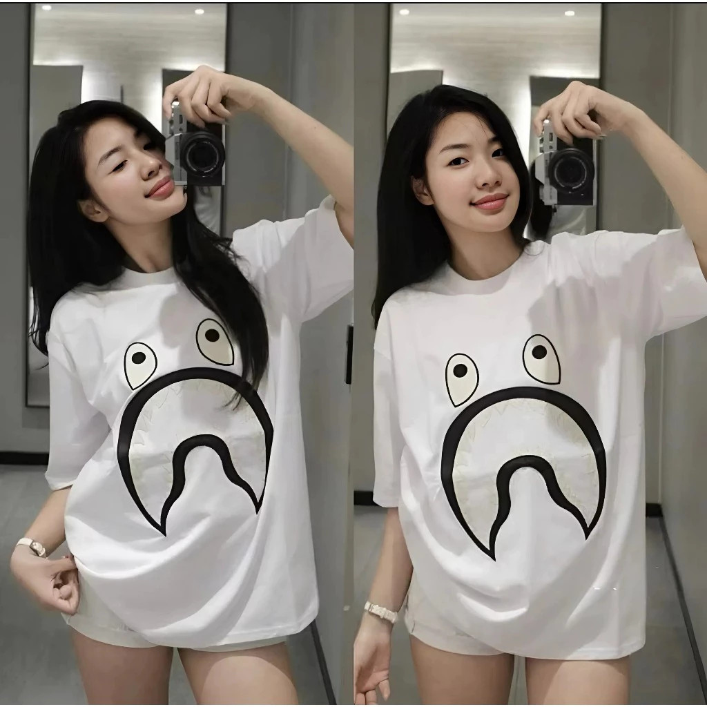 （Giao hàng 24h）Angela Áo Phông In Hình Hàm Cá Mập Hình In 3D - Chất Vải Cotton Lạnh Mịn Phong Cách Boy Phố Girl Phố
