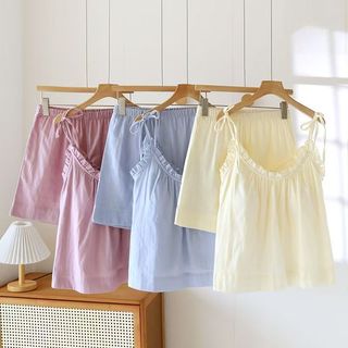 [Pre-Order]_0001 -Bộ đồ ngủ phong cách Hàn Quốc, kiểu ins, có đệm ngực, gồm áo hai dây và quần dài, đơn giản và rộng rãi