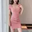 Váy ôm cổ vuông xếp ly hông tay ngắn Skinny eo hẹp