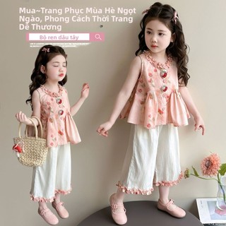 Bộ đồ bé gái mùa hè hoa nhí - Áo sát nách bèo cổ phối quần ống rộng phong cách ngọt ngào