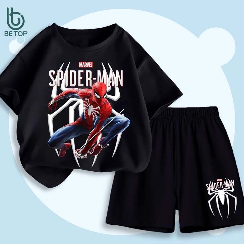 Bộ Đồ Siêu Nhân Người Nhện Cho Bé Trai BETOP, Set Áo Thun Quần Short In Hình Siêu Anh Hùng, Mềm Mát AQ-SPM-MV09